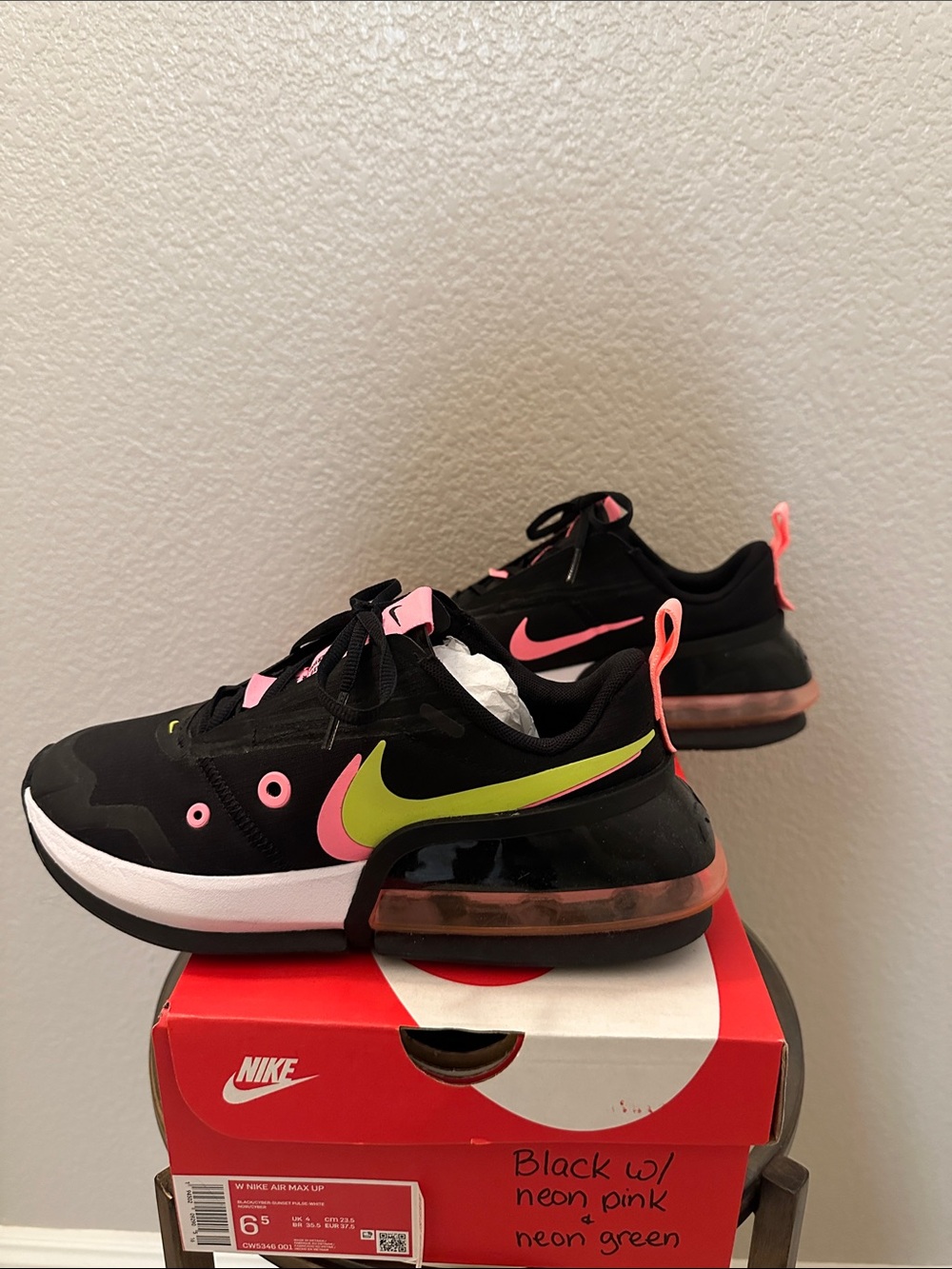 Nike Black Sneakers with Neon Pink and Neon Green Swoosh